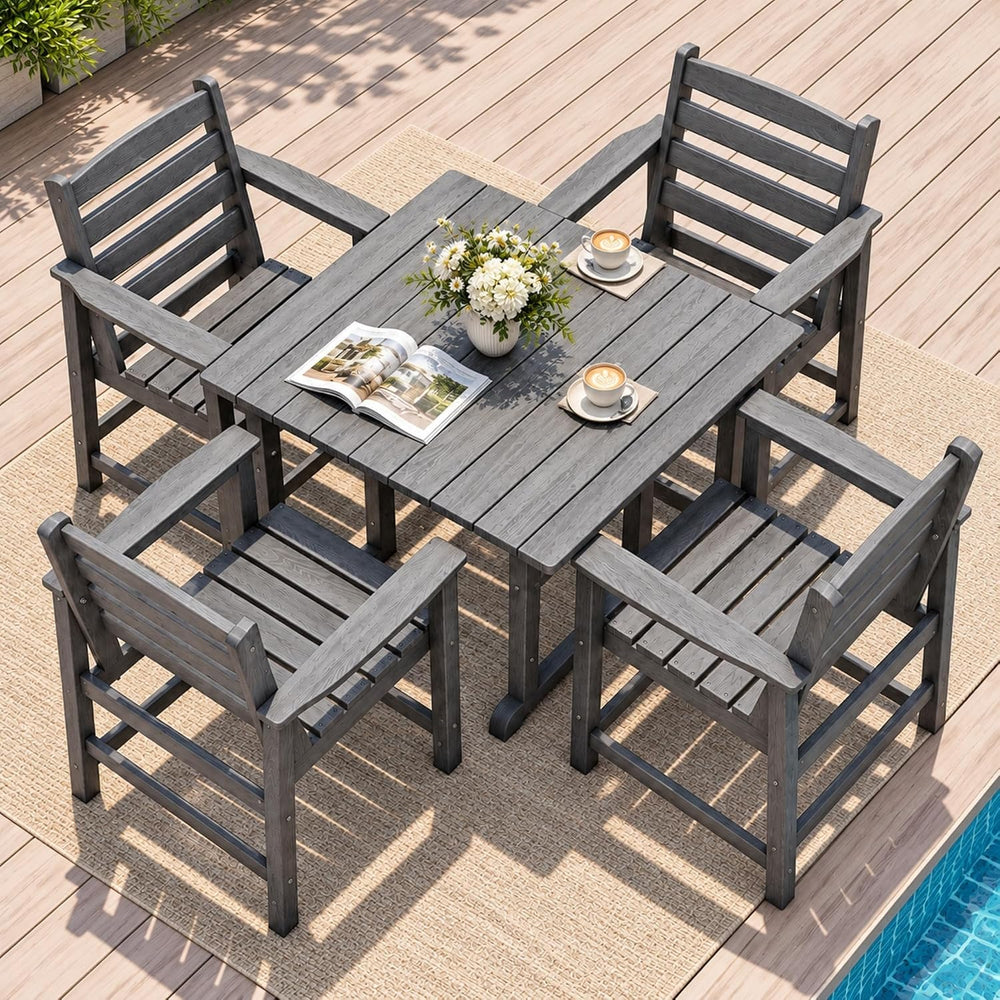 Dining Table Set, 5-Piece HDPE Outdoor Dining Set for 4, Gray