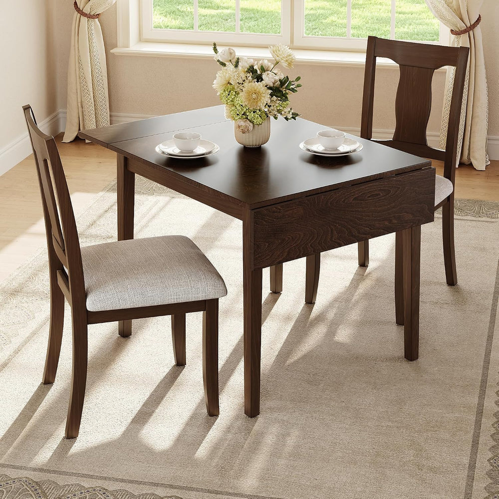 P PURLOVE 3 Piece Kitchen Dining Set, Wood Dining Table Set, Brown+Beige
