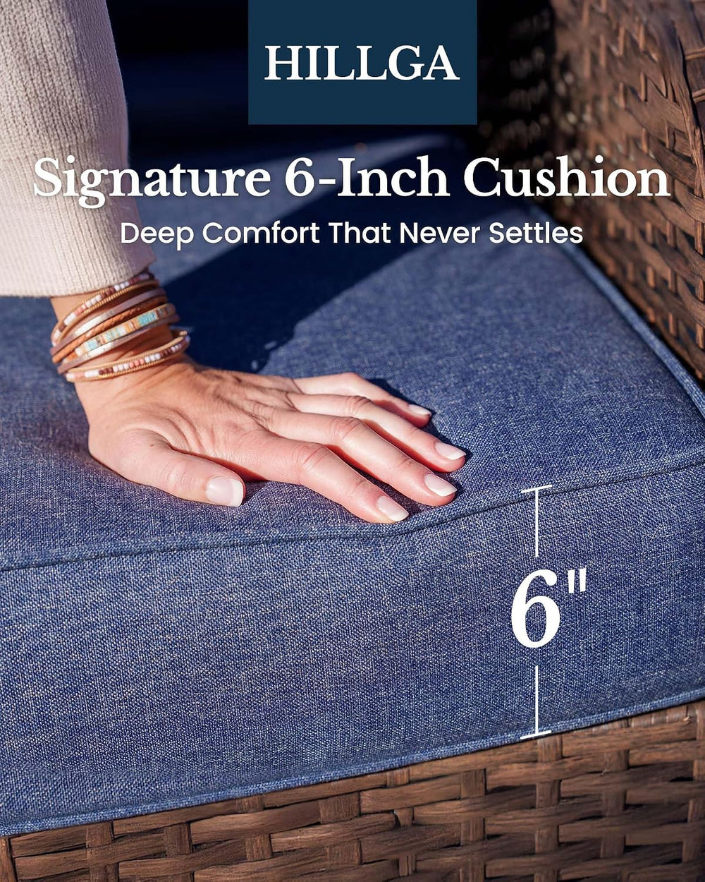 HILLGA 3-Piece Luxury Patio Furniture Set with 6" Thick Cushions, Weathe...