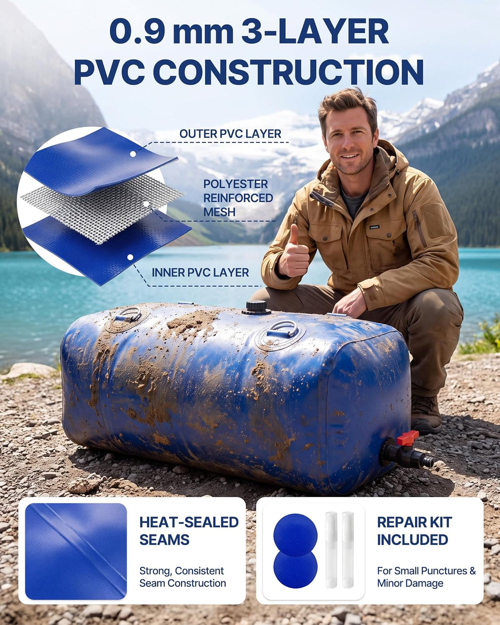 63 Gal / 240 L Water Bladder Tank, Portable Collapsible Water Storage Bag