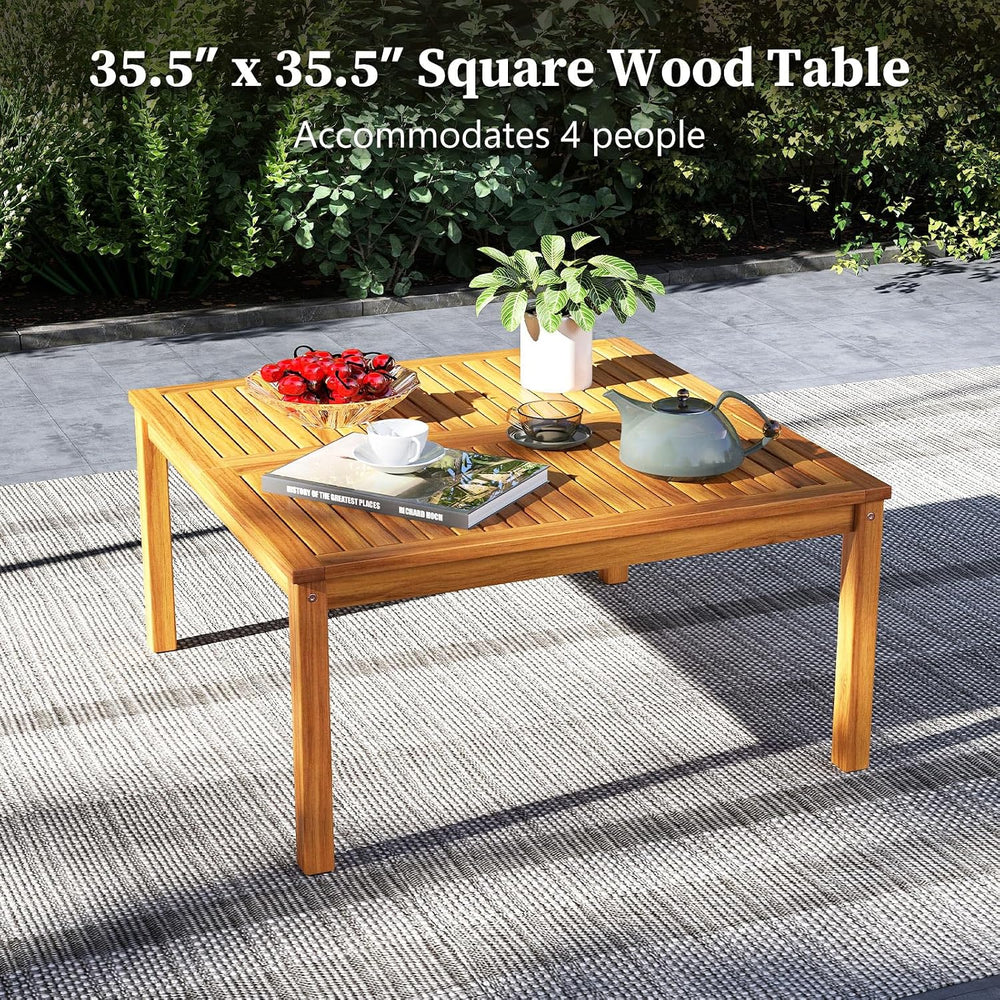 Outdoor Coffee Table, Acacia Wood Side Table With Slatted Tabletop, Square Pa...