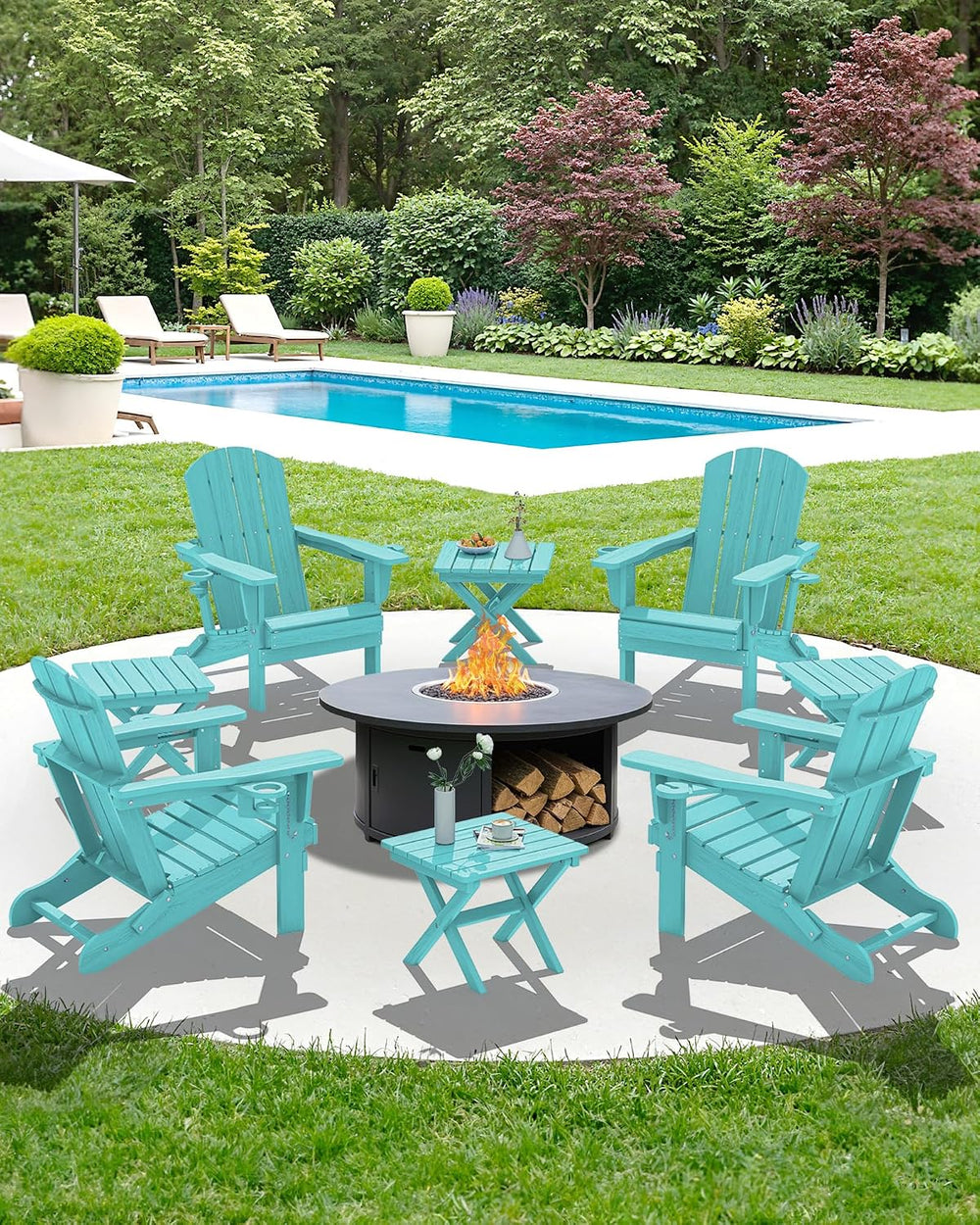 SERWALL Small Folding Outdoor Side Table Set of 4, Aruba