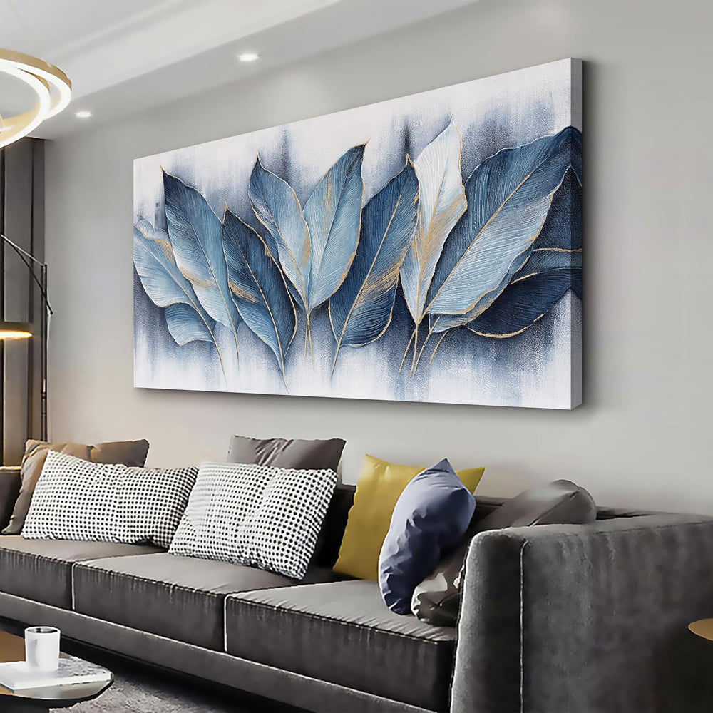 Framed Art Wall Decorations Blue Leaves Canvas Wall Art Abstract Art Modern A...