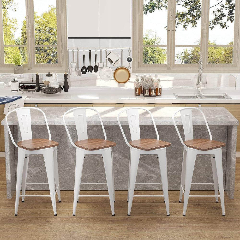 Aklaus Swivel Metal Bar Stools with Backs Counter Stools Set of 4 Counter Hei...