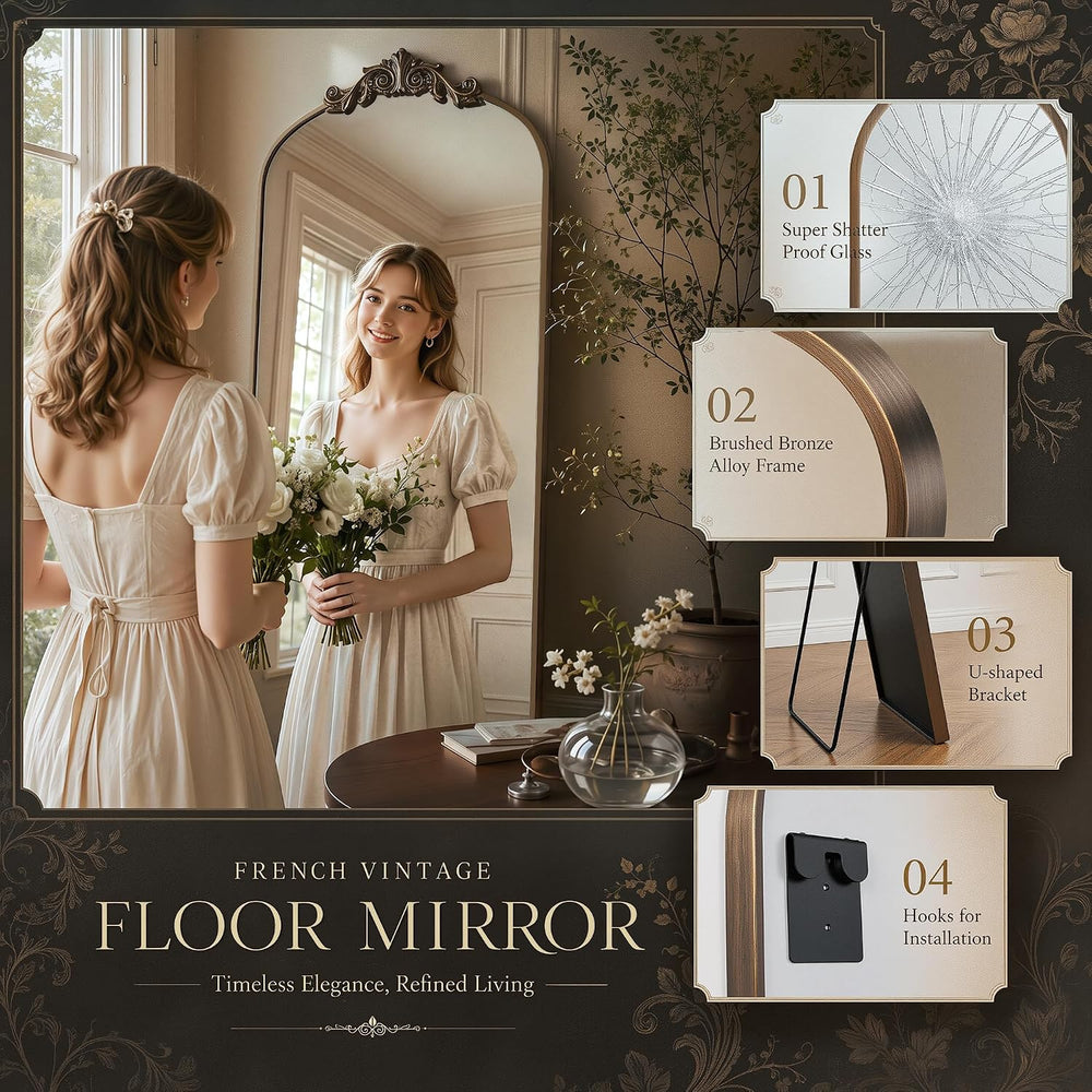 Antok Arched Full Length Mirror, 71"x28" Floor Mirror with Carved, ...