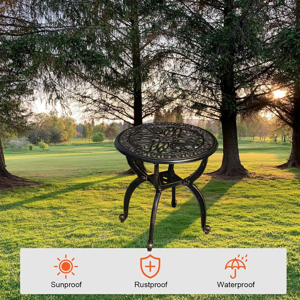 Cast Aluminum Outdoor Side Table, All Weather Round Small Coffee Table for Pa...