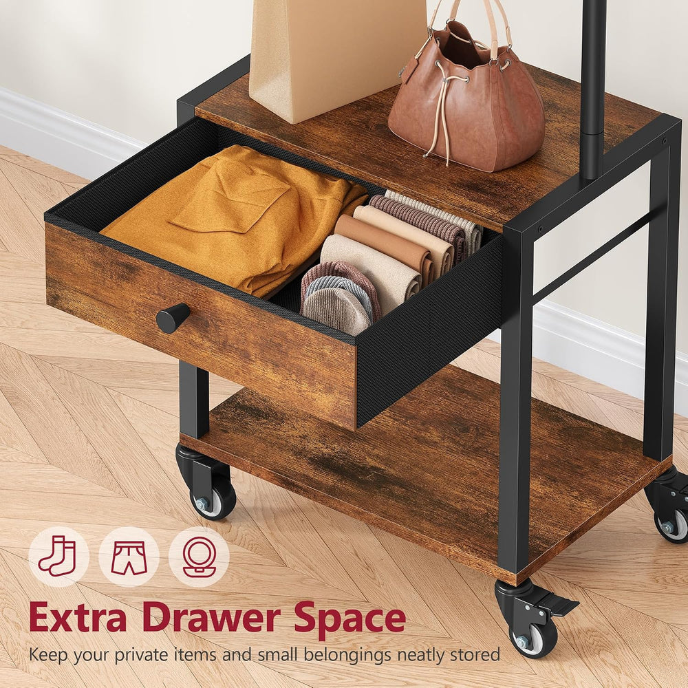 Tajsoon Coat Rack Freestanding with Lockable Wheel, Coat Stand with Drawer