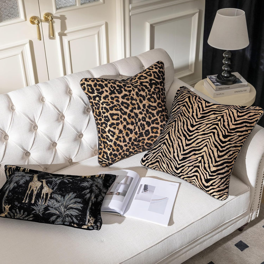 1-Piece Zebra Print Throw Pillow Covers 20x20 Inch, Black Gold
