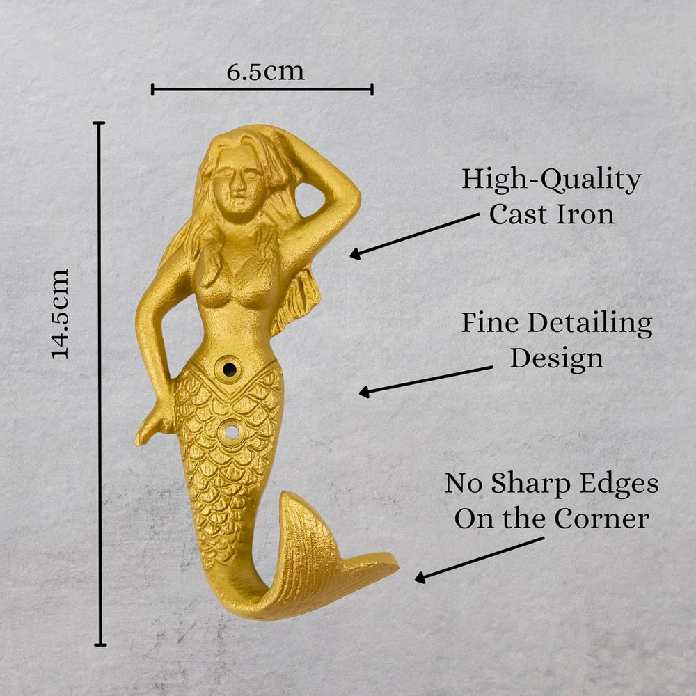 Set of 2 Cast Iron Mermaid Coat Hooks Wall Art Decor-Mermaid Hangers and Key ...