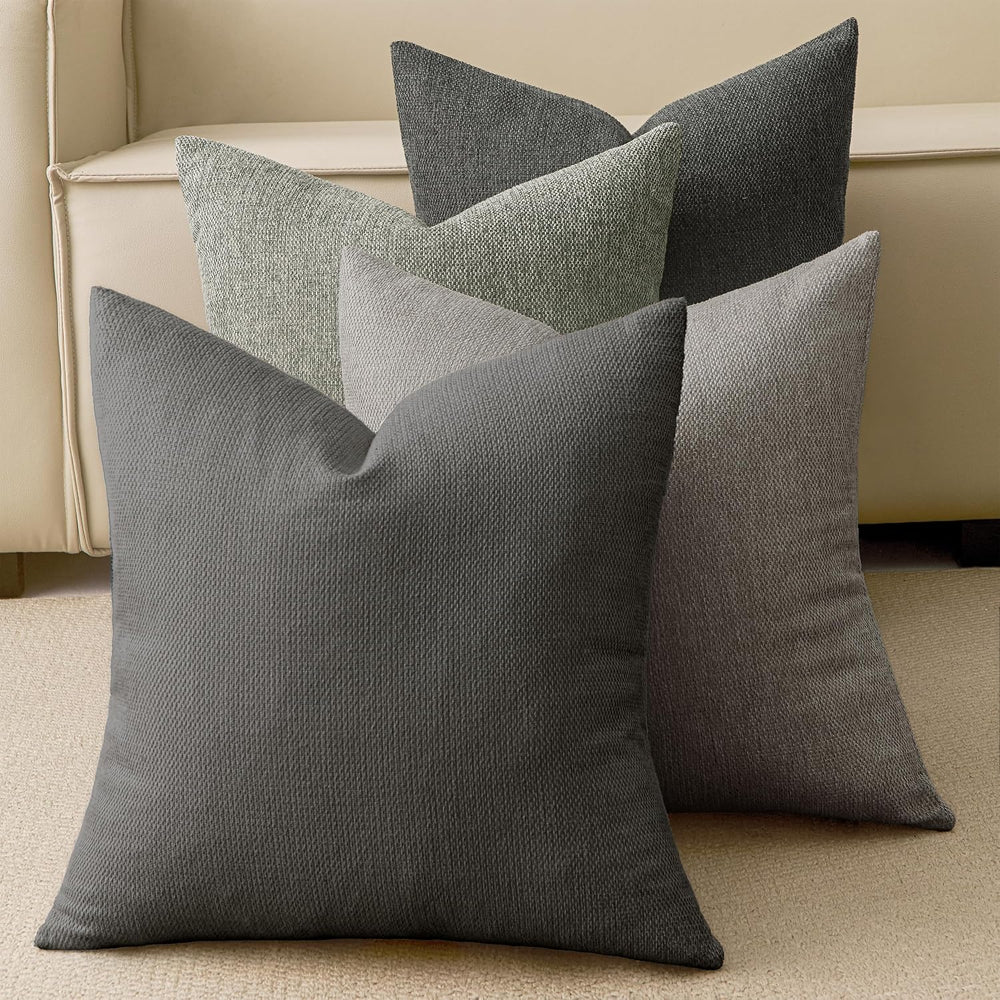 Natural Linen Look Throw Pillow Covers 18x18 Inch Set of 4, Textured Woven De...