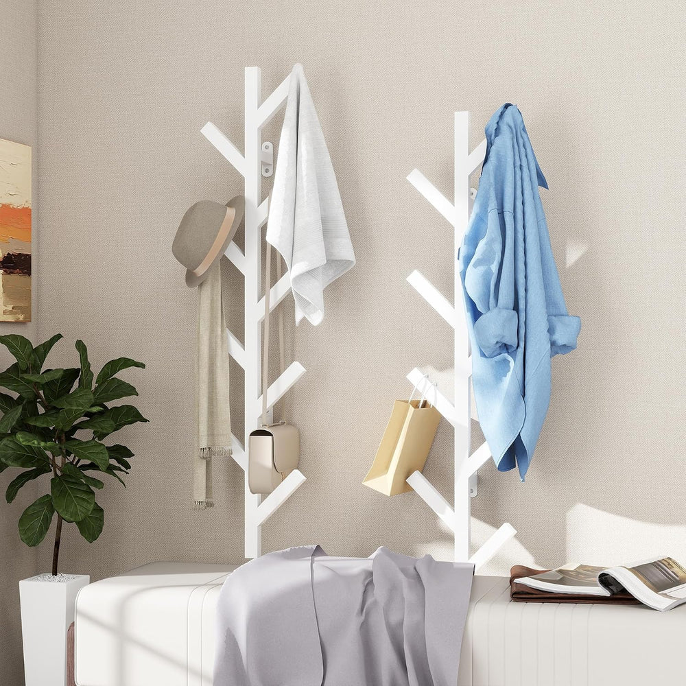 Vlush Wall-Mounted Metal Coat Rack with 9 Hooks White coat hooks