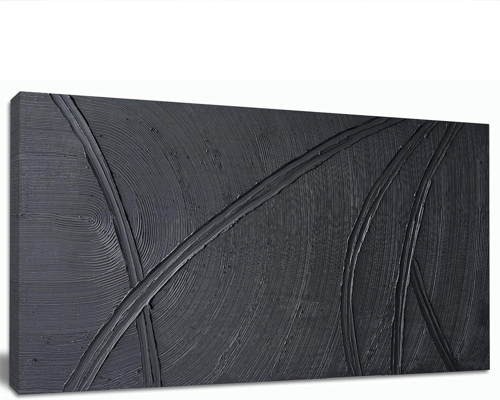 Black Abstract Wall Art Hand Painted Minimalist Textured Painting 20"x40...
