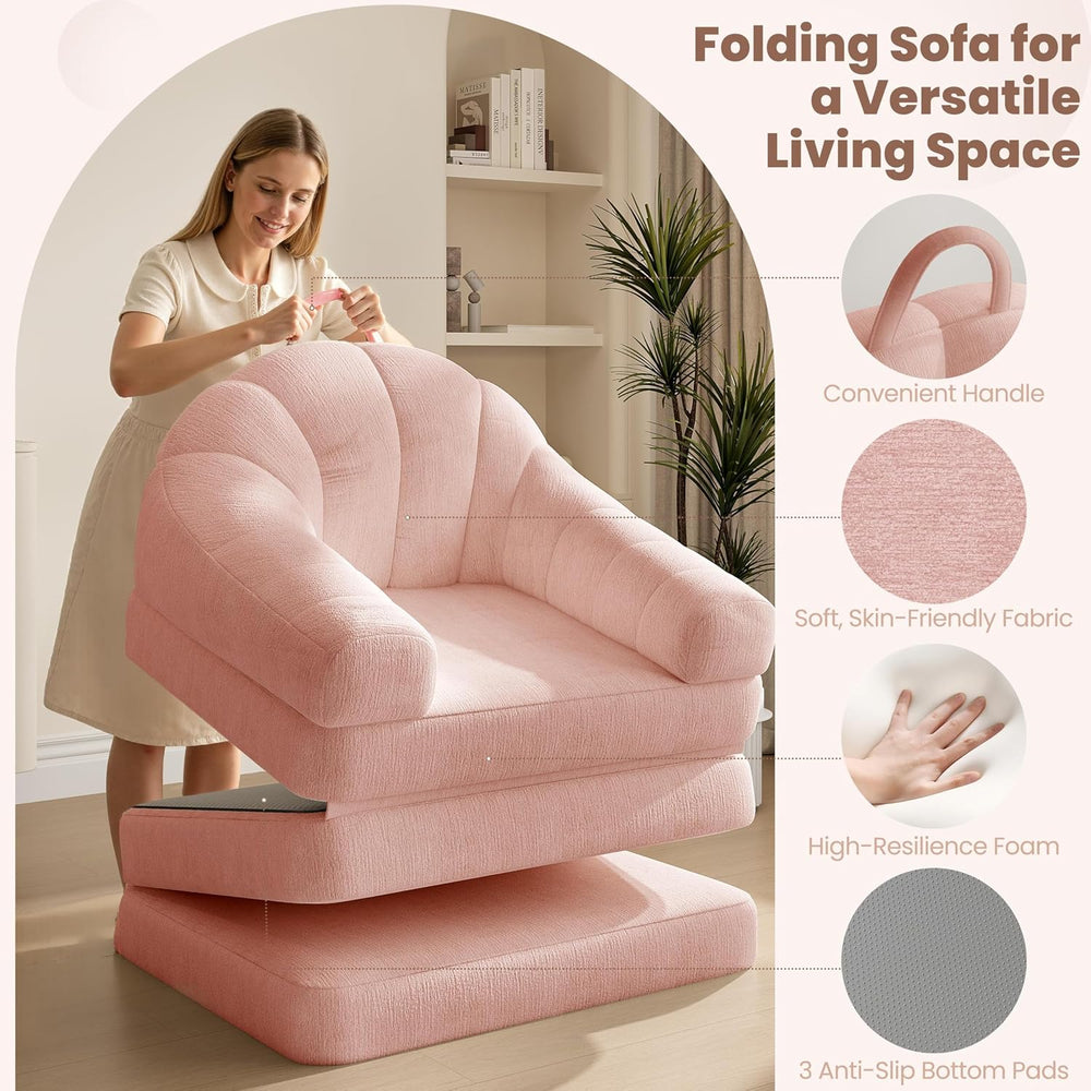 Yaheetech 93" Folding Sofa Bed Convertible Sofa Chenille, Pink