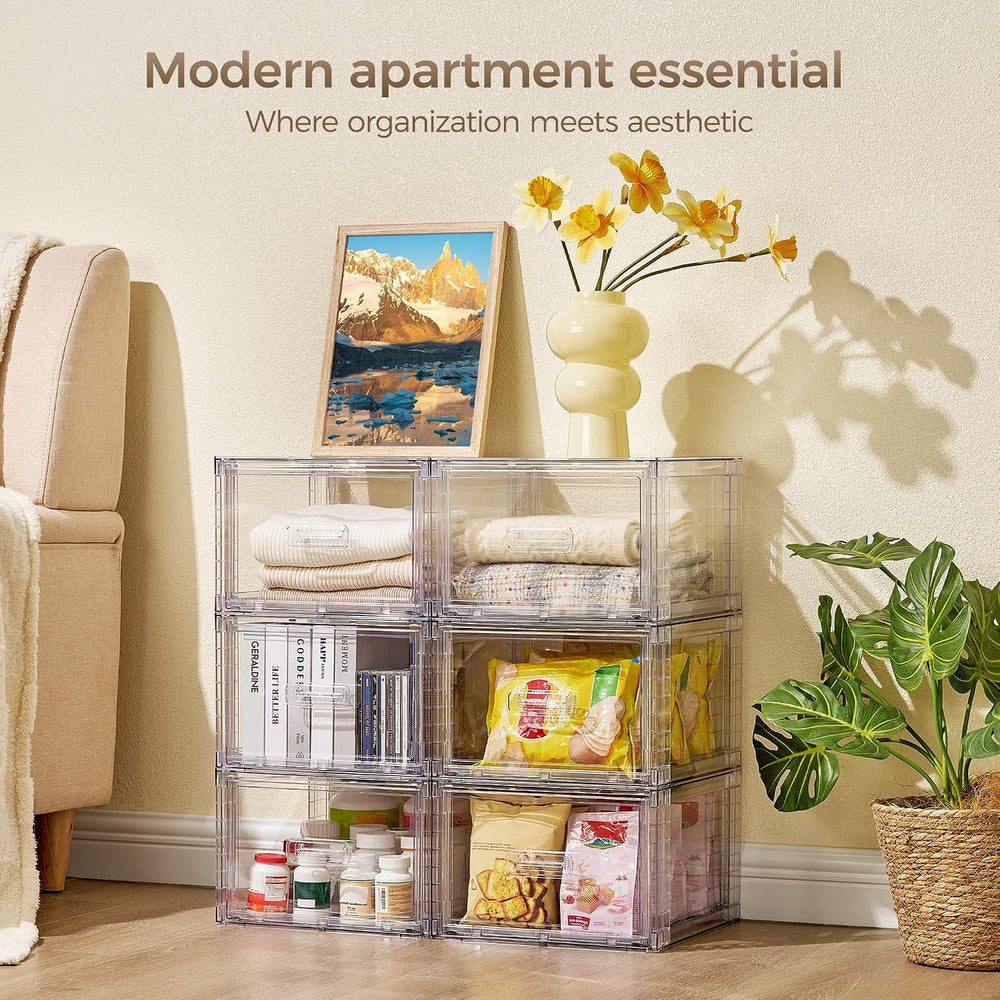 Vtopmart 4 Pack Clear Stackable Closet Storage Drawers 15QT, Medium
