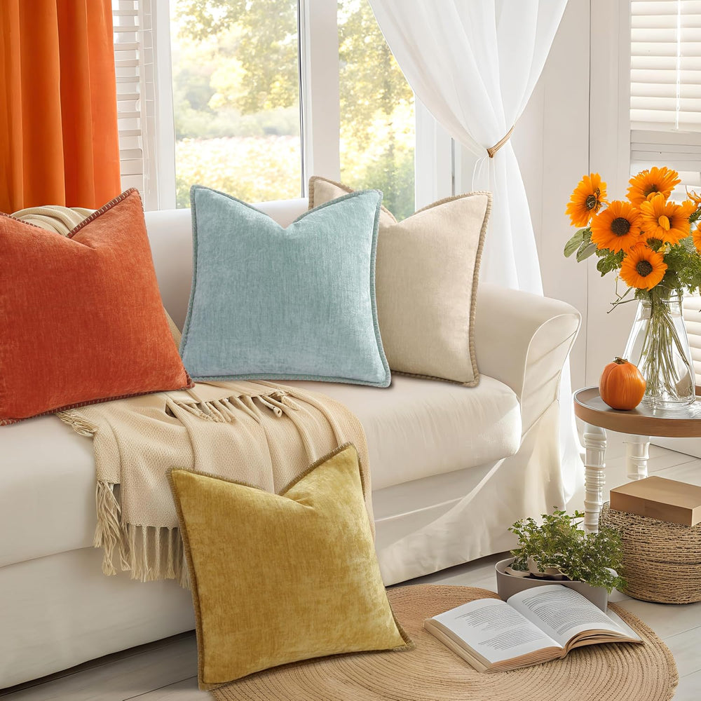 decorUhome Fall Soft Decorative Chenille Throw Pillow Covers 18x18 Set of 4