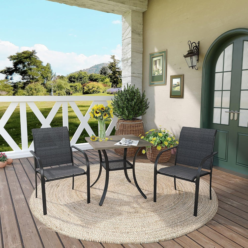 DIFY 3-Piece Outdoor Patio Bistro Dining Set, Grey Wood-Like Small Square Din...