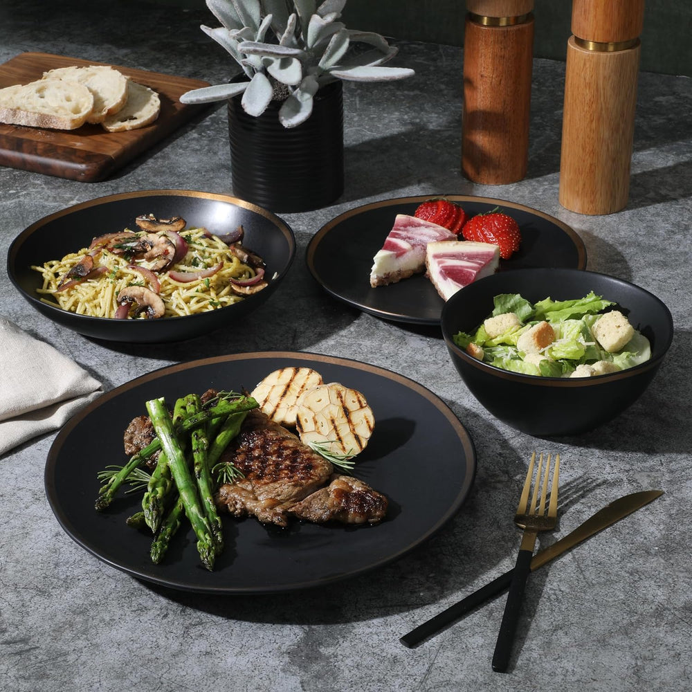 Gibson Elite Kings Road Double Plates and Bowl Organic Round Porcelain Dinner...