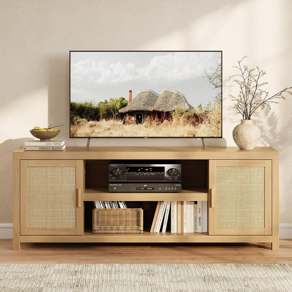 Garvee Rattan TV Stand 66 in Boho Entertainment Center