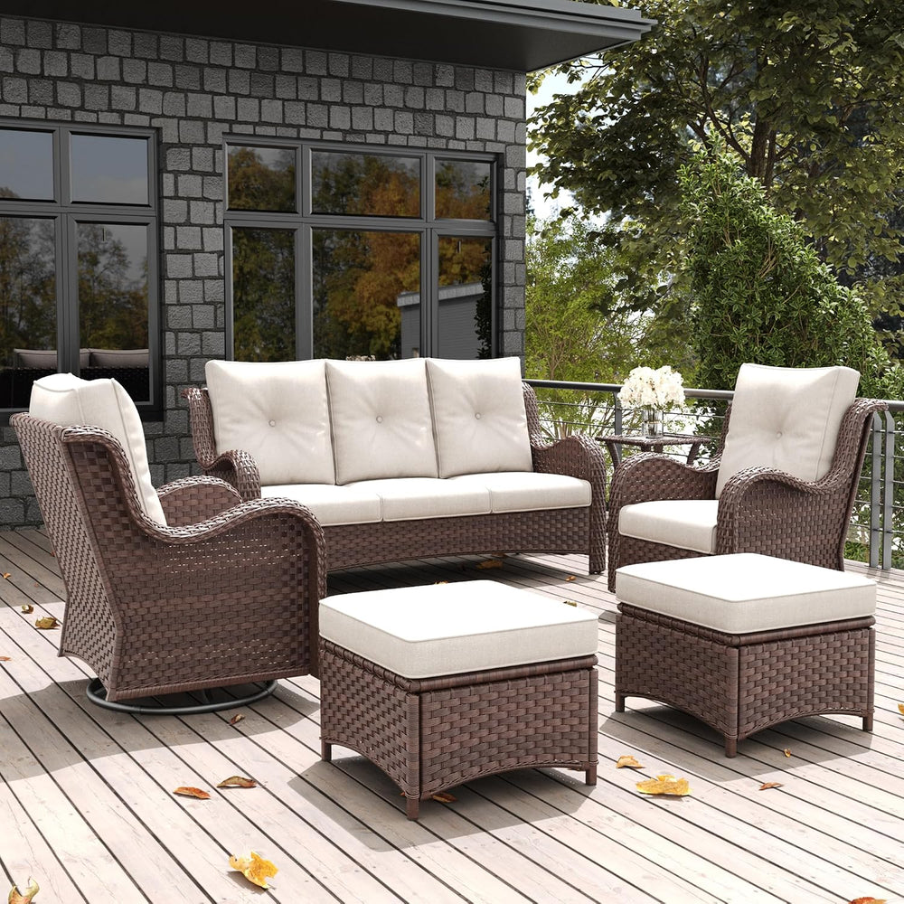 LayinSun 6 Pieces Outdoor Patio Furniture Set, Rattan Wicker Sectional Swivel...