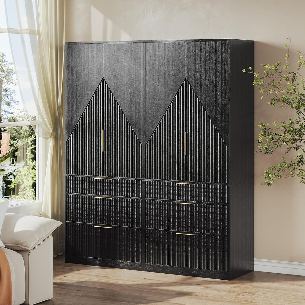 TOKSOM 70" Wardrobe Armoire Wooden Closet with 2 Doors and 3 Drawers, Be...
