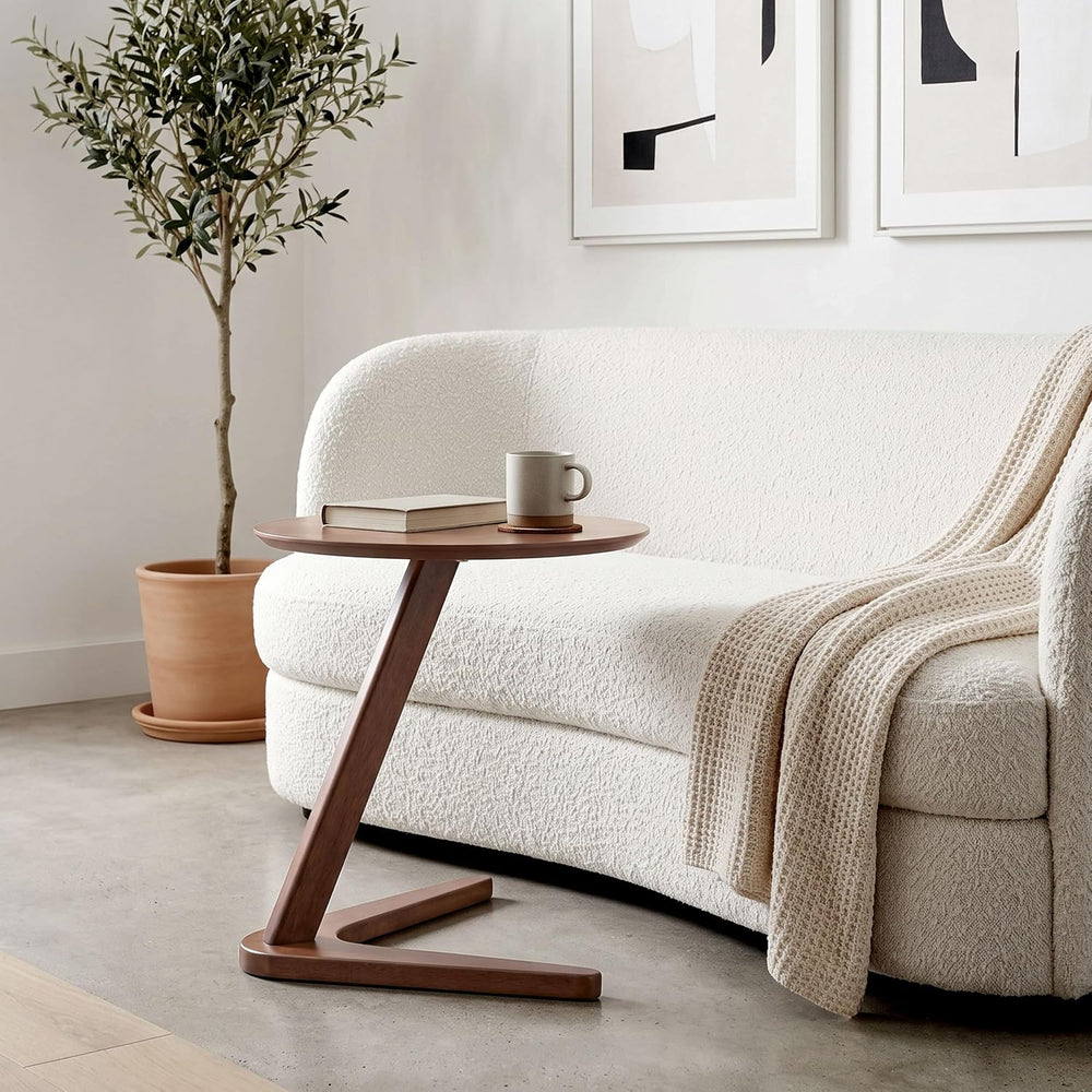 Furniture of America Lucian Mid-Century Modern Solid Wood Brown Round Side Ta...