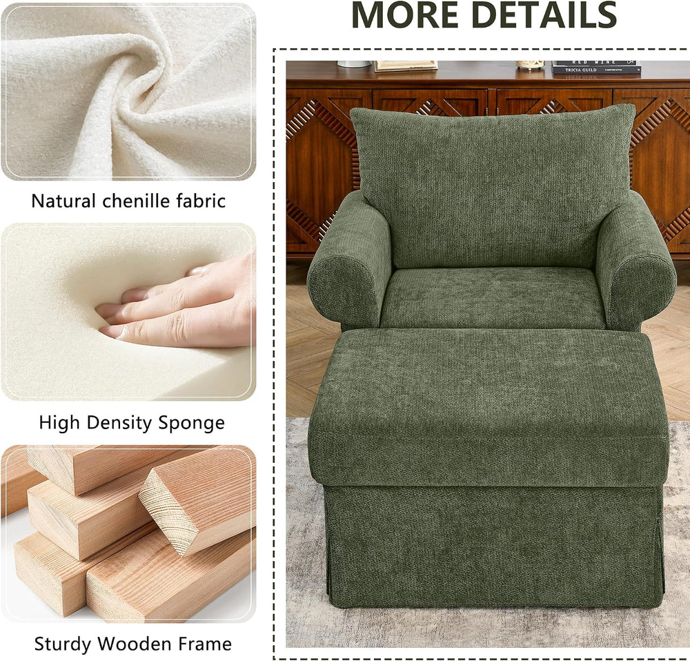 Eafurn Modern Chenille Accent Chair with Ottoman for Small Space, Comfy Uphol...