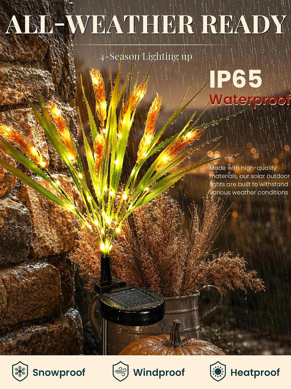 GIGALUMI Solar Wheat Outdoor Fall Thanksgiving Decor, 4 Pack, Yellow