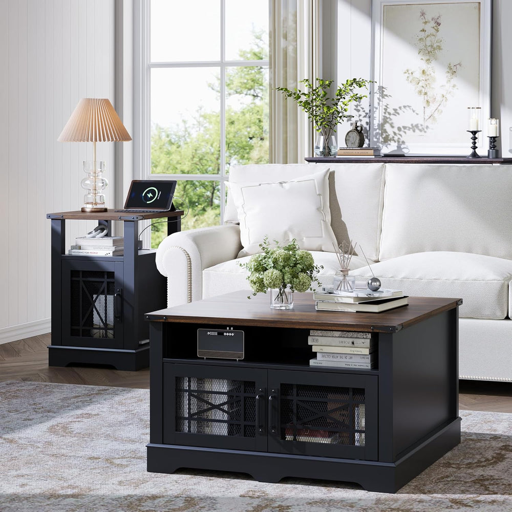 Square Coffee Table, Black Coffee Table with Hidden Compartment Lift-up Top