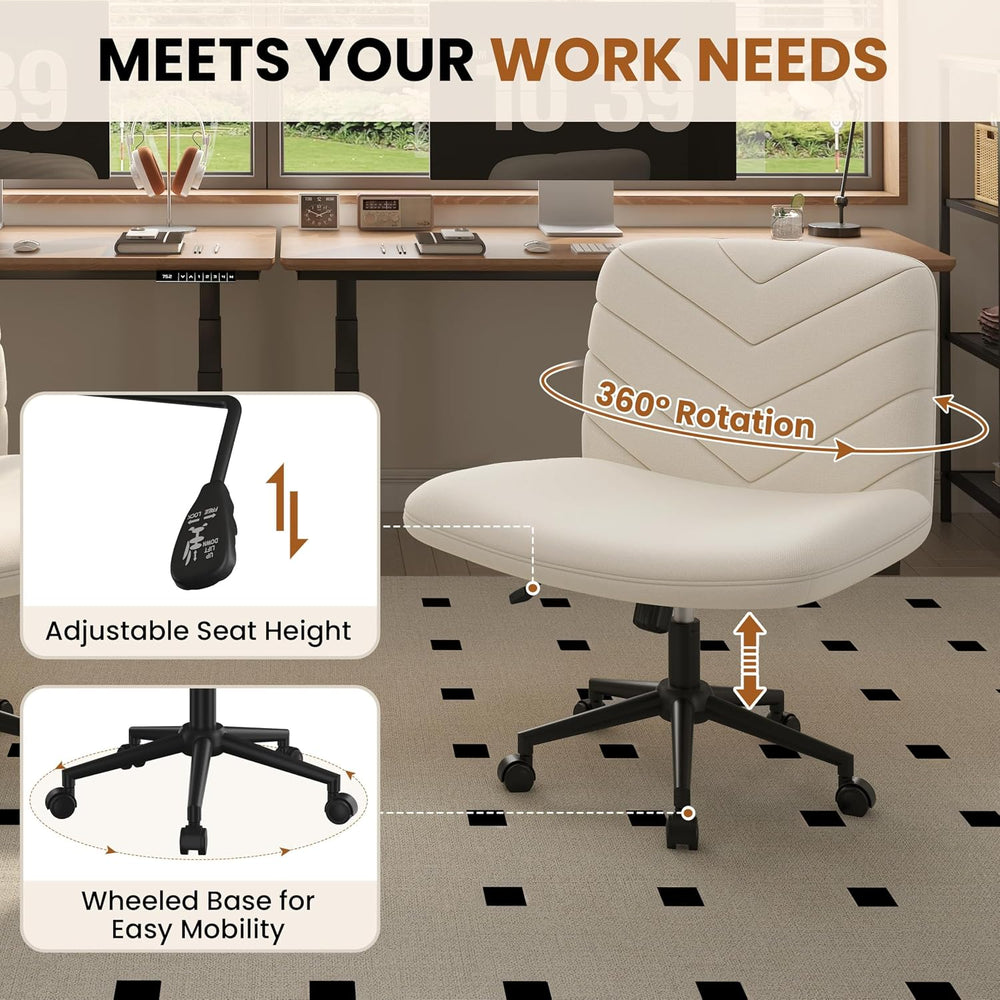 Yaheetech Criss Cross Office Chair with Wheels, Armless Boucle Seat, Beige