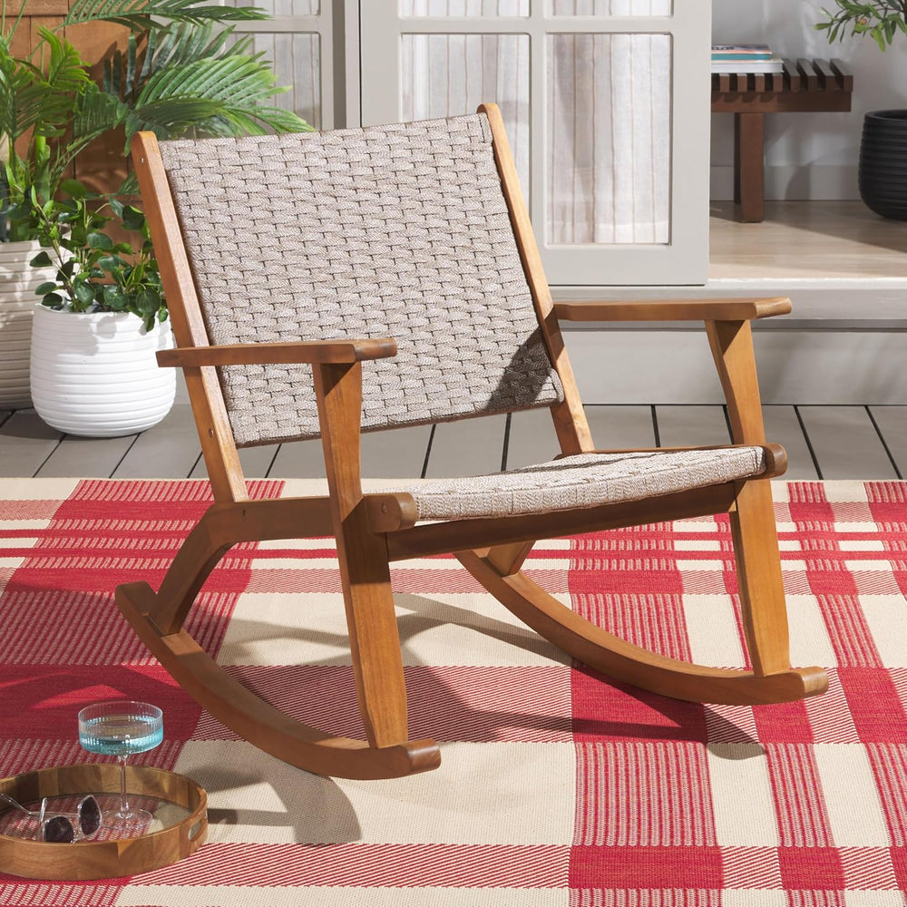 SAFAVIEH Outdoor Collection Daniel Natural Solid Wood Rocking Chair