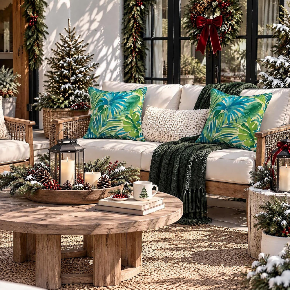 Outdoor Throw Pillow with Insert 18x18 Inch, Set of 2, Piping Edge Waterproof...