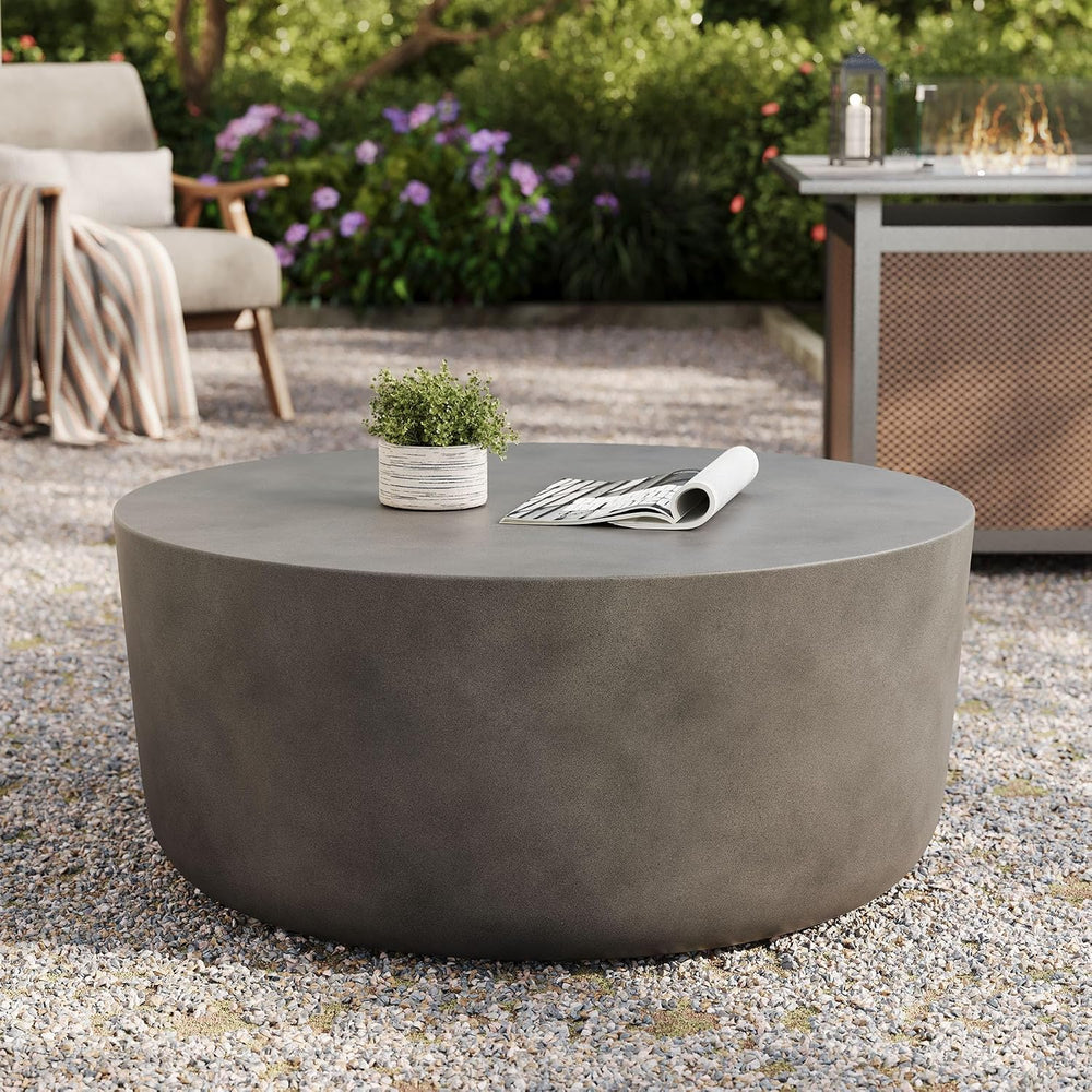 Modway Brion 34 Inch Round Concrete Coffee Table – Indoor/Outdoor Tapered Cyl...
