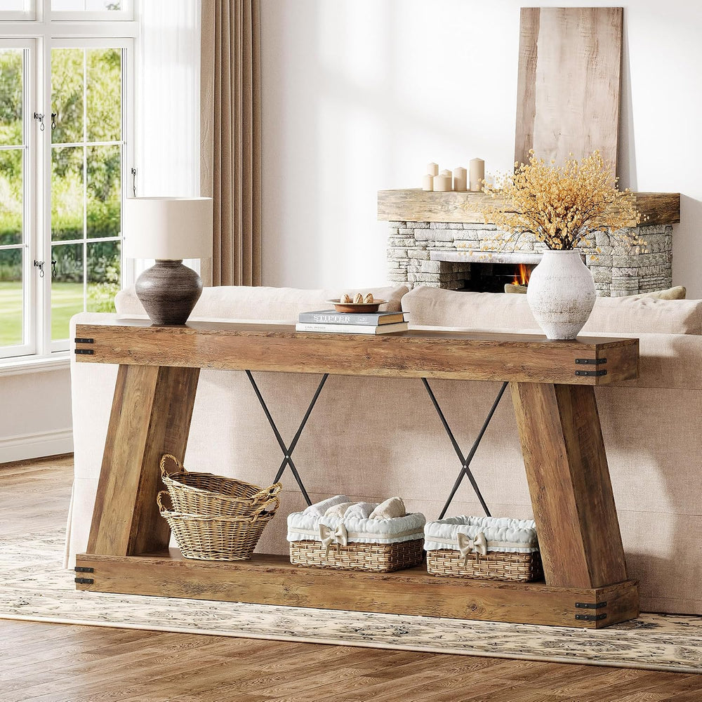 Tribesigns 70.87" Farmhouse Console Table with Storage (Brown)