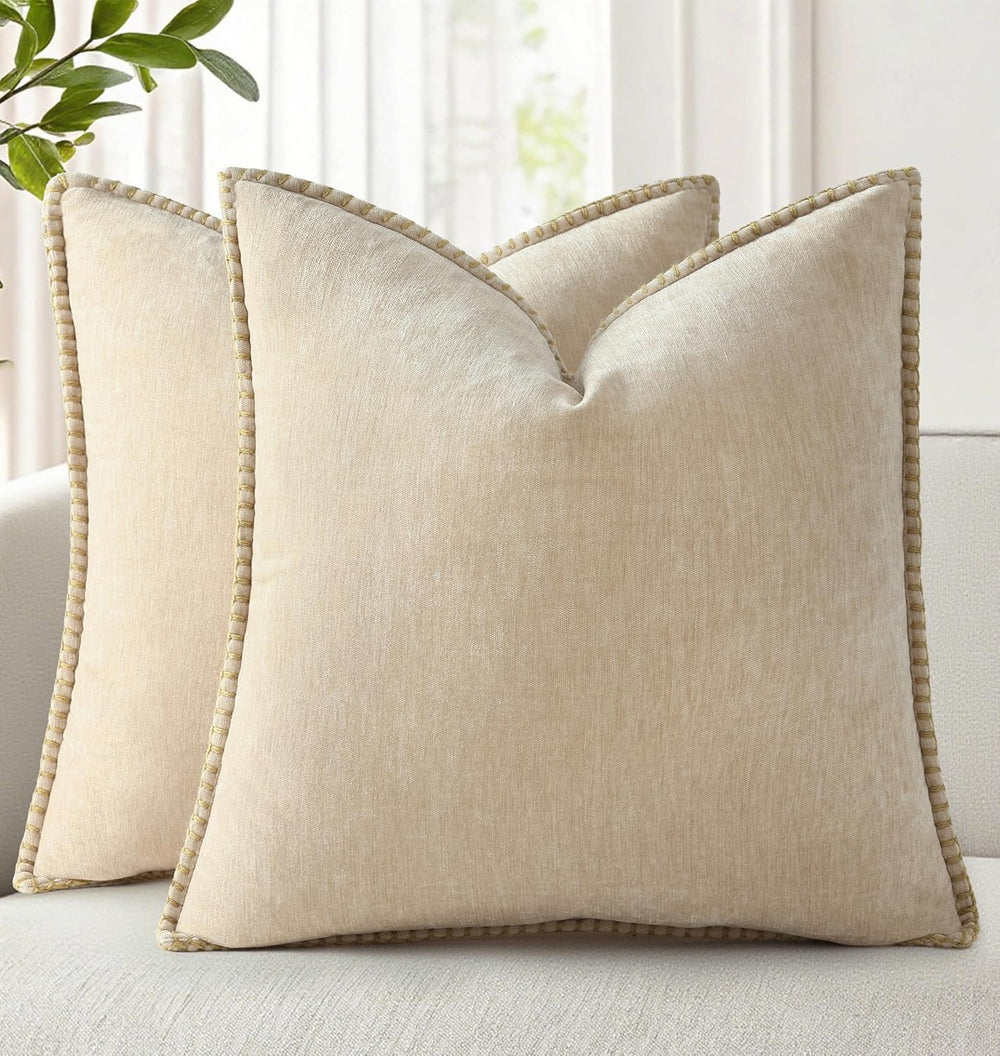 decorUhome Soft Chenille Throw Pillow Covers 24x24 Set of 2 Beige