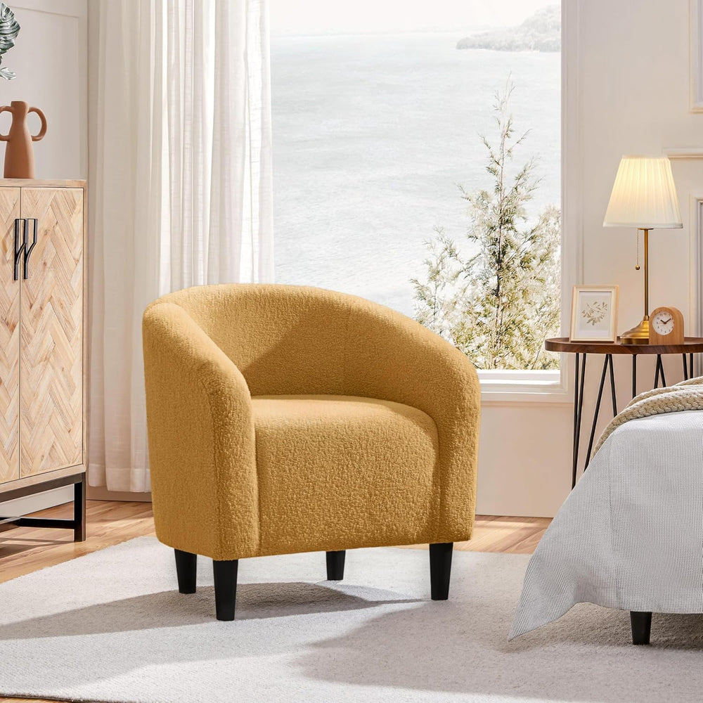 Yaheetech Small 25.5in Wide Sherpa Barrel Accent Chair, Mustard Yellow