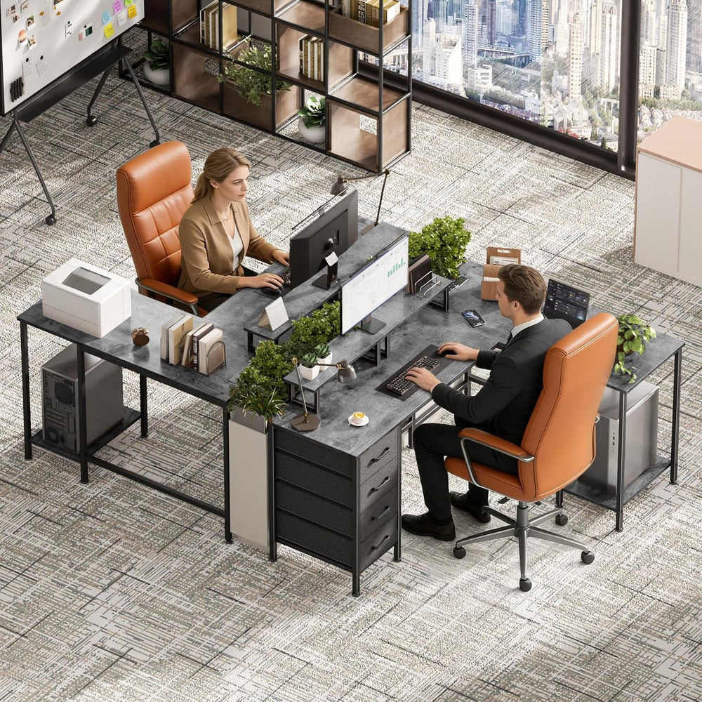 Korfile 59 inch L Shaped Computer Desk with Power Outlets, Grey