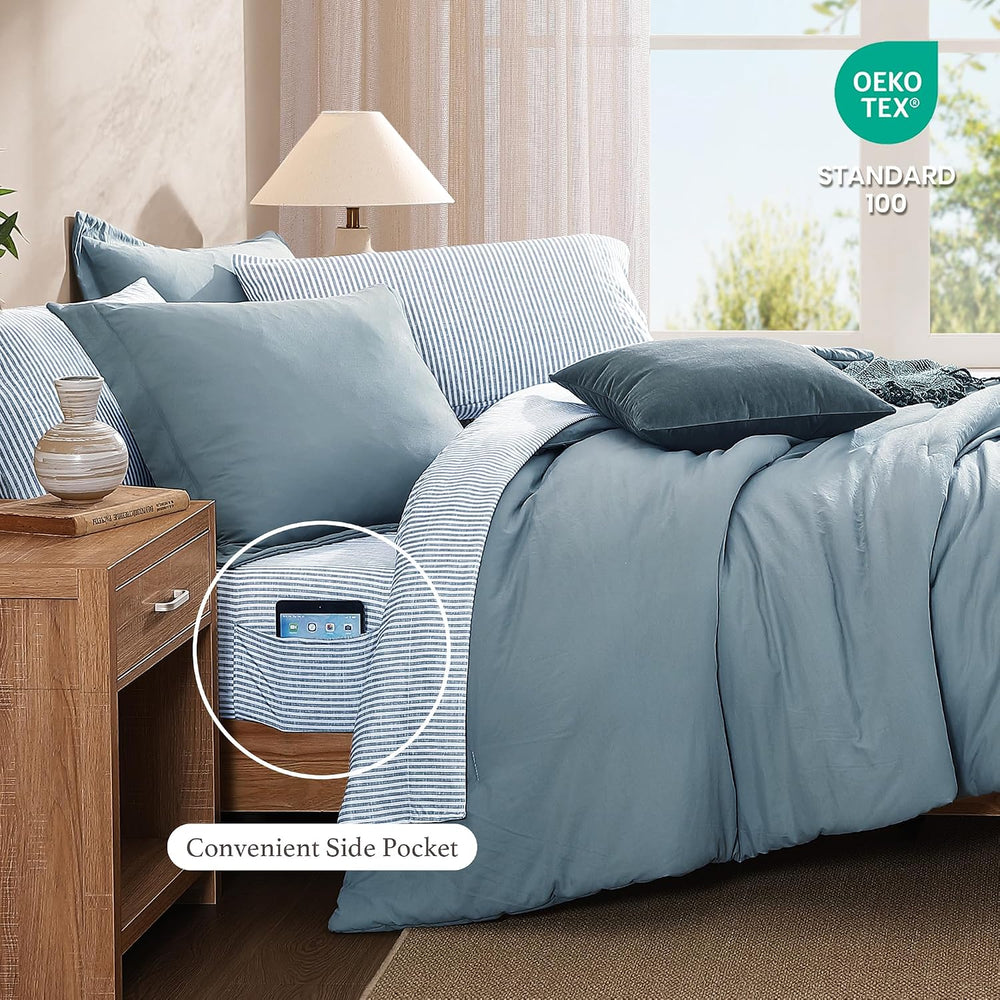 Monbix Queen Comforter Set - 7 Pieces Soft Bed in a Bag Queen Bedding Sets