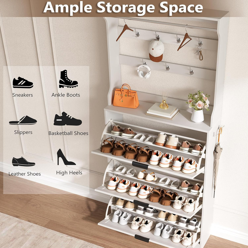 BORNOON Shoe Cabinet for Entryway with Coat Rack, Slim Fluted Design