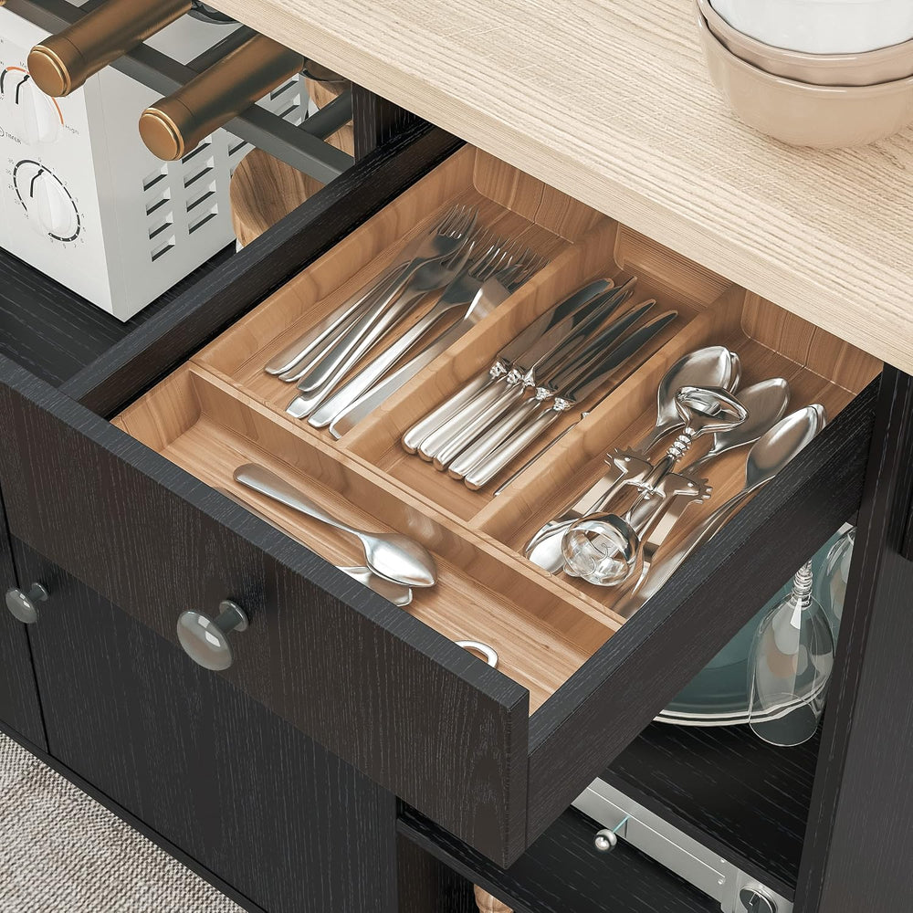 IRONCK Rolling Kitchen Island Cart with Drop-Leaf and Wine Rack, Black