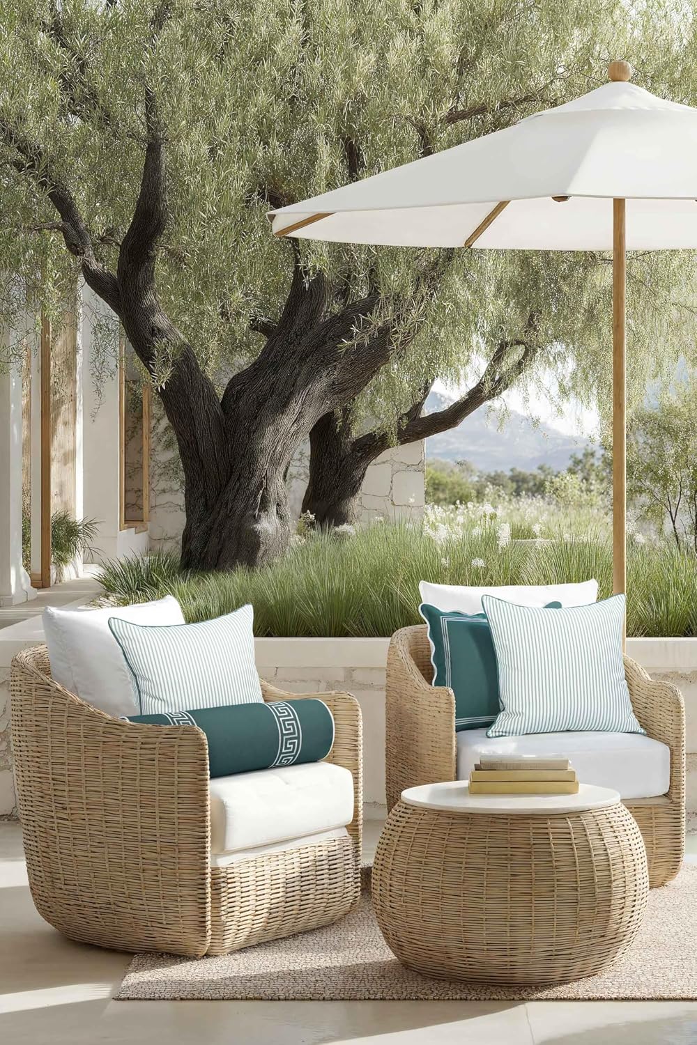 Hofdeco Premium Coastal Grandmillennial Patio Indoor Outdoor Throw Pillow Cov...