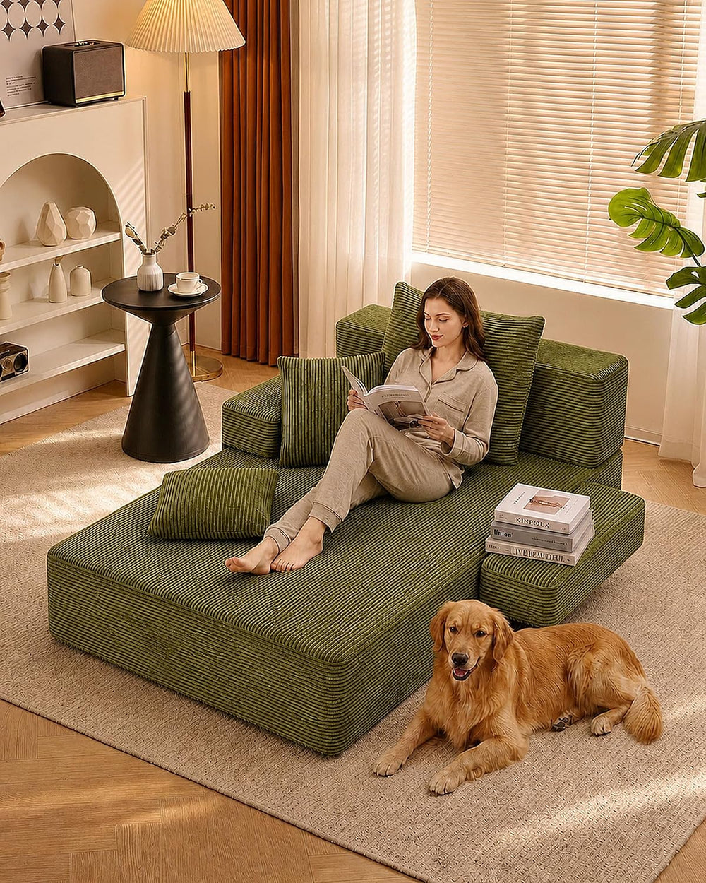 79.5" Oversized Boneless Chaise Lounge, Chaise Lounge Chair Indoor, Green