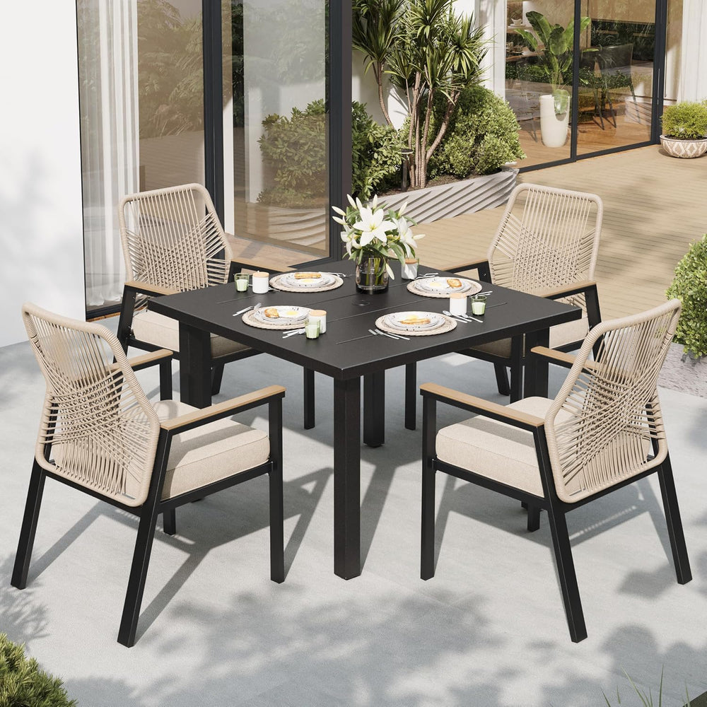 SUNSHINE VALLEY 5pc Patio Dining Set, 34.2" Square Table & 4 Rattan ...