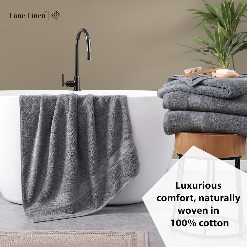 LANE LINEN Bath Sheet Quick Dry 100% Cotton 4 Pack Soft - Cool Grey