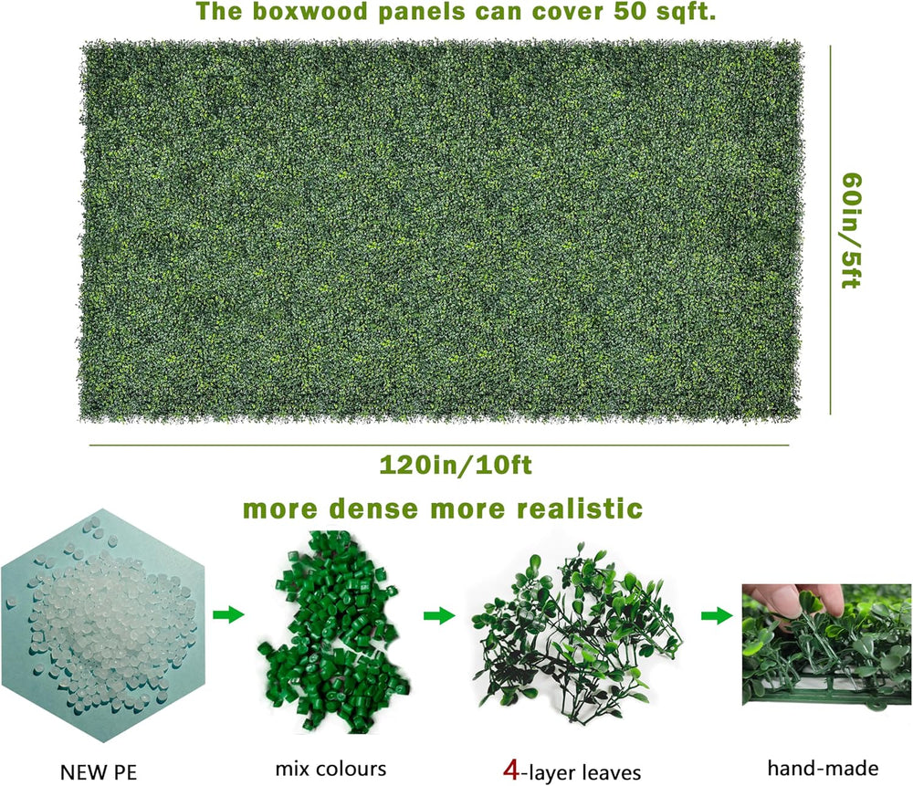 Bybeton 60"x120"(50sqft) Ultra-Dense Boxwood UV Privacy Fence