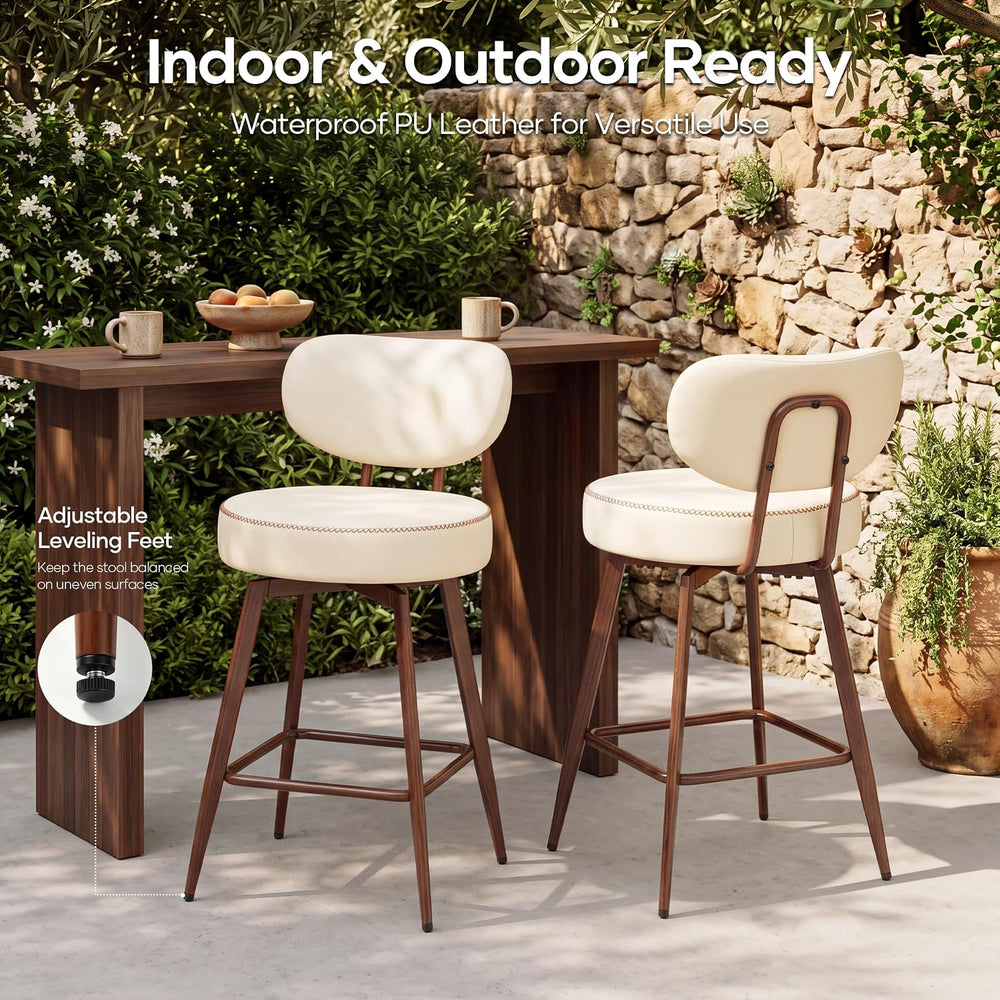 Swivel Bar Stools Set of 2,26" PU Leather Counter Height Bar Stools, Beige