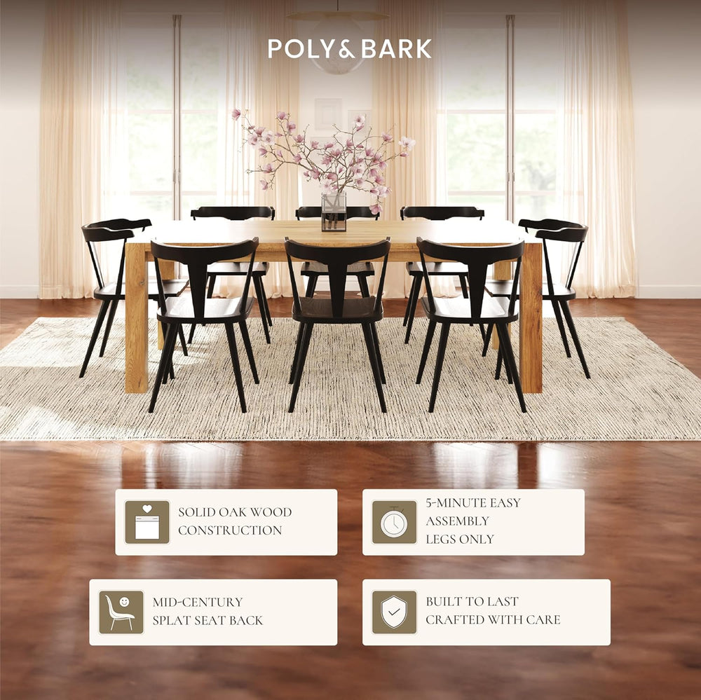 Poly & BARK Mid Century Modern Enzo Black Dining Chair – Solid Oak Wood S...