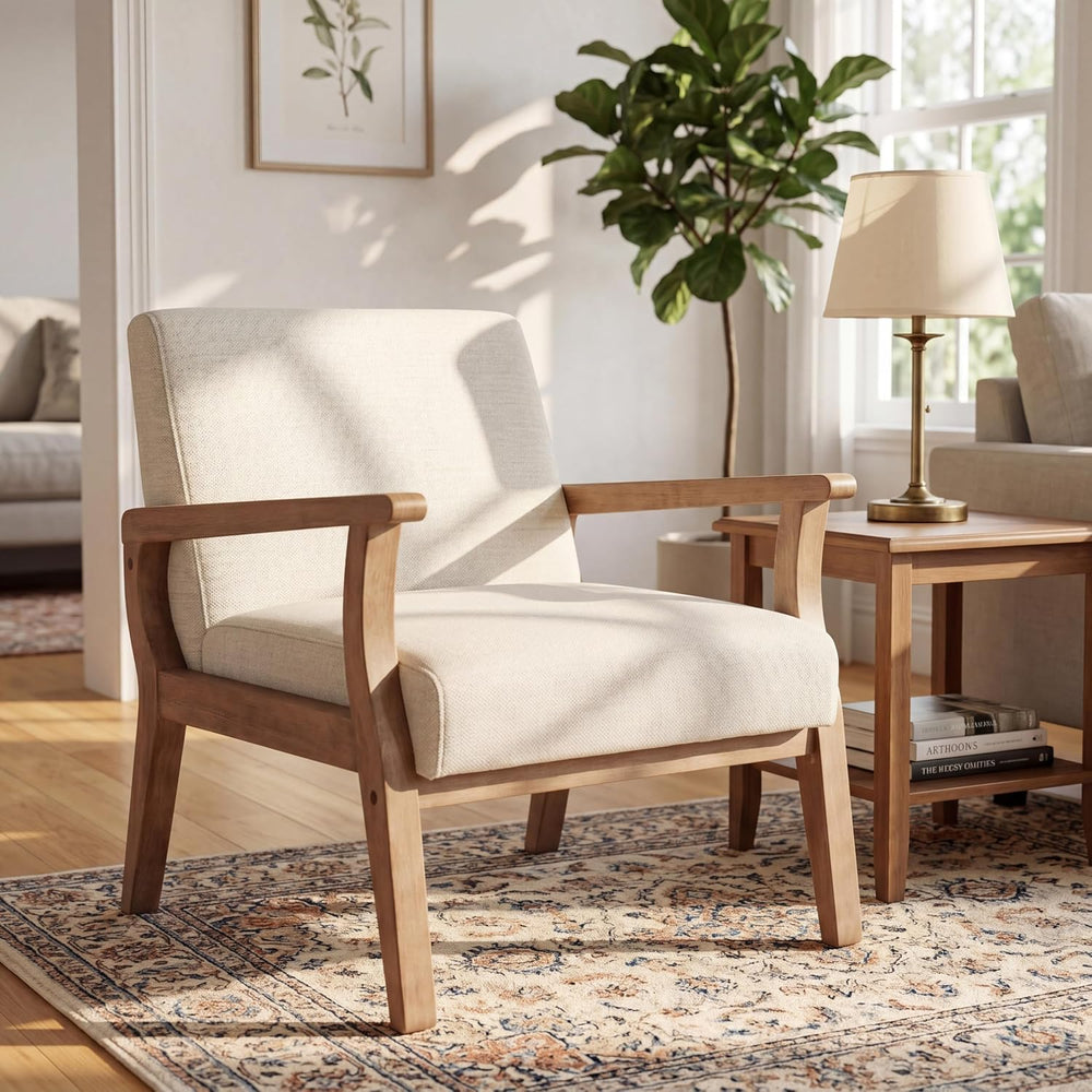 HNY Mid Century Modern Chairs - Linen Accent Chairs with Solid Wood Frame - A...