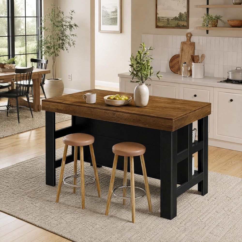 Tribesigns Kitchen Island with Storage Shelves (Brown and Black)