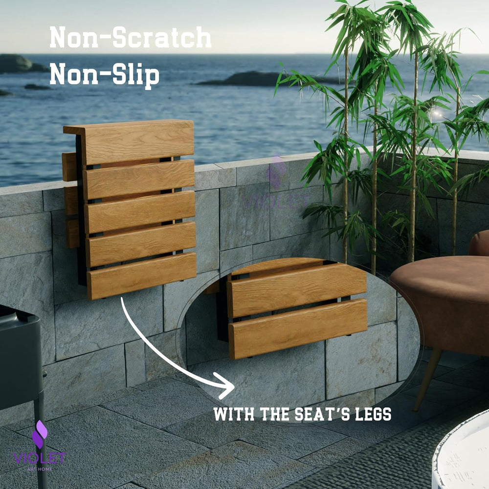 Folding Wall Mounted Teak Wood Handmade Shower Seat, Inside Shower Bathroom S...
