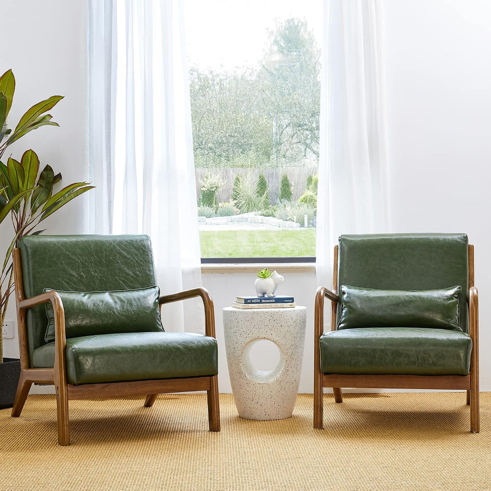 Glitzhome 2 Set Mid Century Hunter Green Accent Armchair, Single Reading Armc...